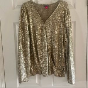 Vince Camuto, long sleeve, gold, metallic top, XL
